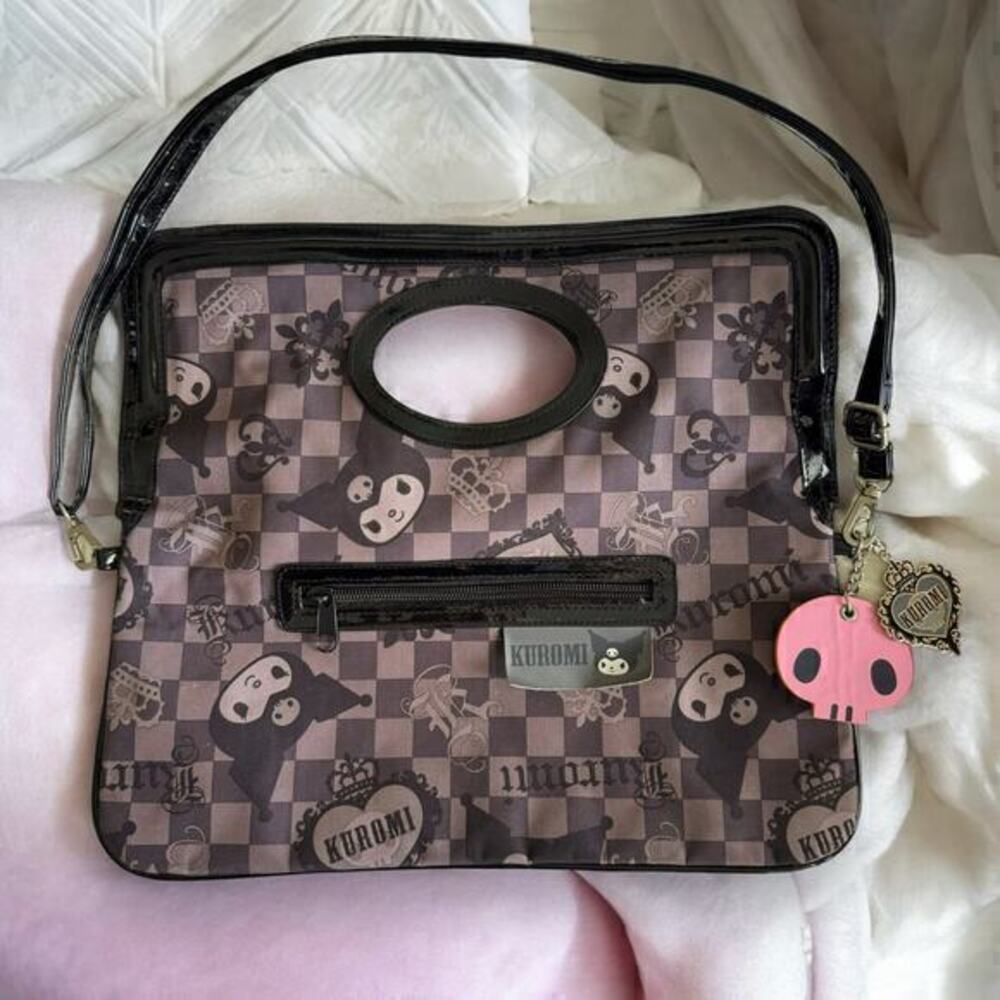 2008 Sanrio Kuromi Checker Clutch Purse Bag Detachable Strap Rare LEGENDARY - Picture 1 of 16